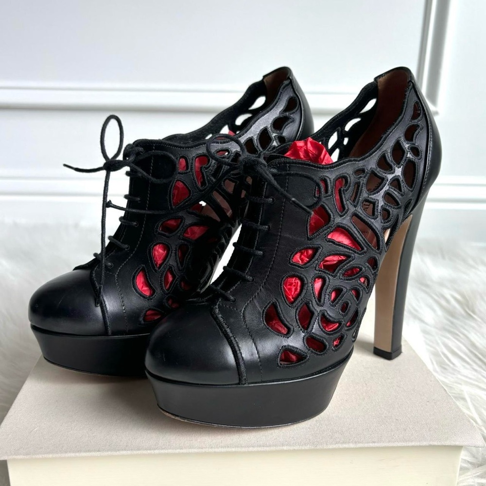 Valentino Leather Cutout Platform Heels